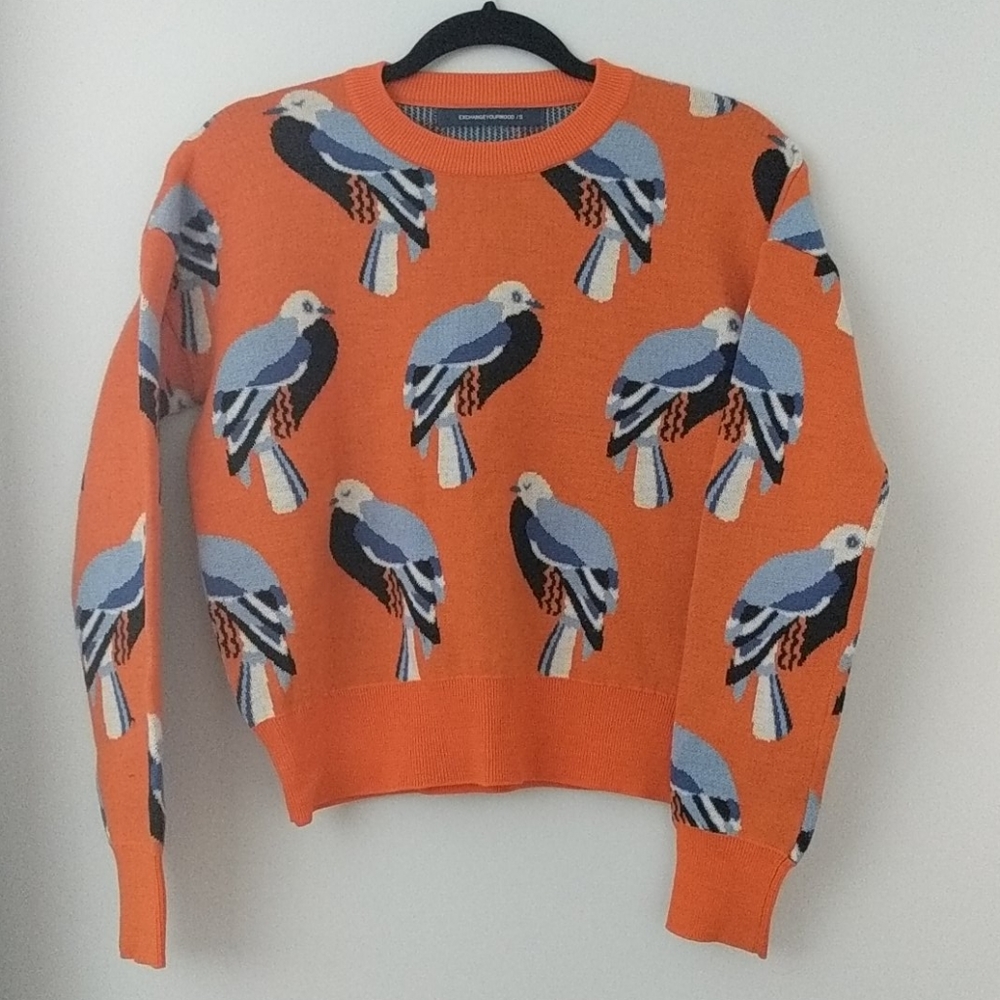Orange and Blue Bird Sweater